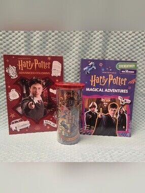 Harry Potter Set of 2 Color Books and  Hogwarts Crest Tumbler Set